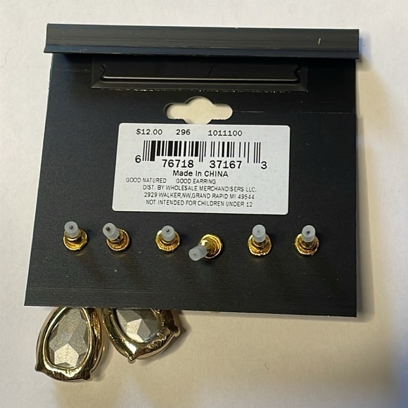 NWT Massini Set of 3 Fashion Earrings Crystal Jewel Gold Tone - Picture 6 of 7